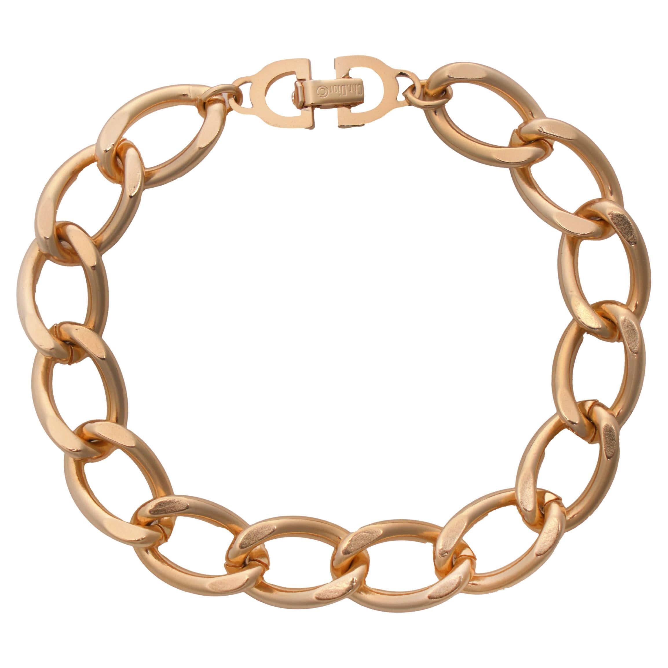 Christian Dior Gold-Plated Chain Link Bracelet with CD Clasp, 1980s For Sale