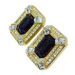 CHRISTIAN DIOR gold plated crystal designer earrings