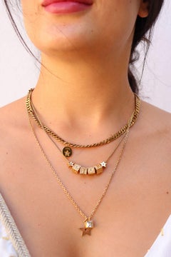 Christian Dior Gold-Plated Crystal Star Logo Multi-Strand Necklace