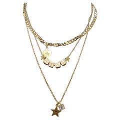 Vintage Christian Dior Gold-Plated Crystal Star Logo Multi-Strand Necklace