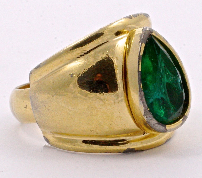 Christian Dior Gold Plated Faux Emerald Ring, circa 1980s at 1stDibs