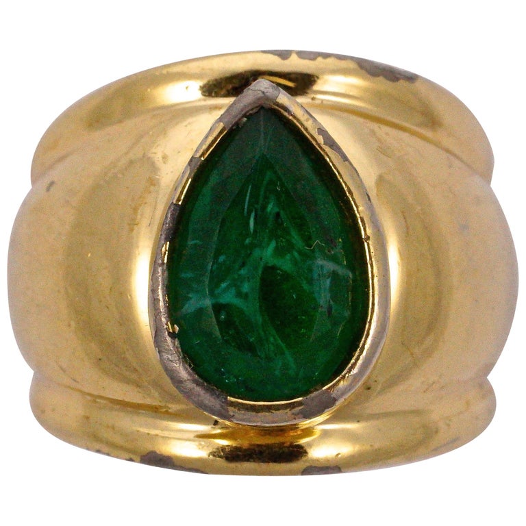 Christian Dior Gold Plated Faux Emerald Ring, circa 1980s at 1stDibs