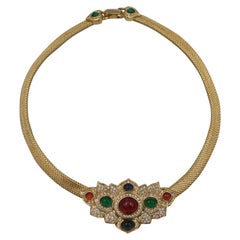 Christian Dior Gold Plated Necklace with Color Glass Stones