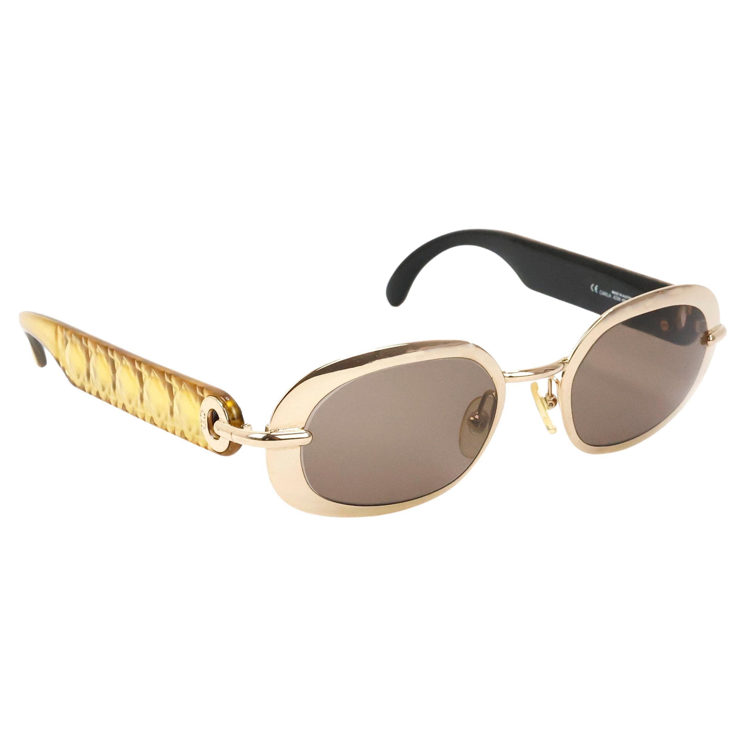 Christian Dior gold round sunglasses MOD. Carla  For Sale
