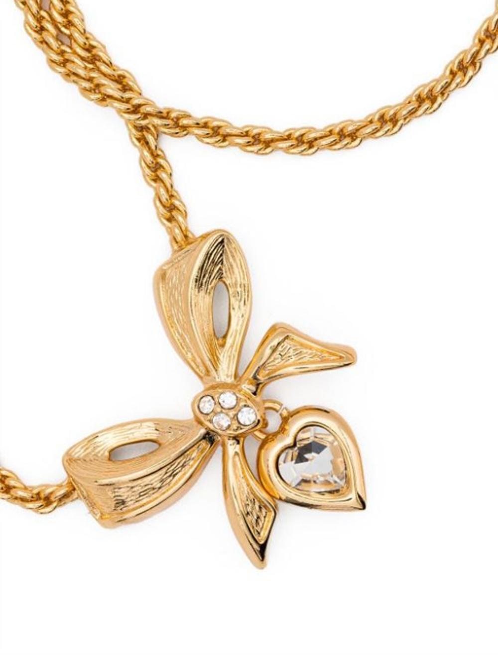 Christian Dior Goldfarbene Schleifen-Anhänger-Halskette im Zustand „Gut“ im Angebot in Paris, FR