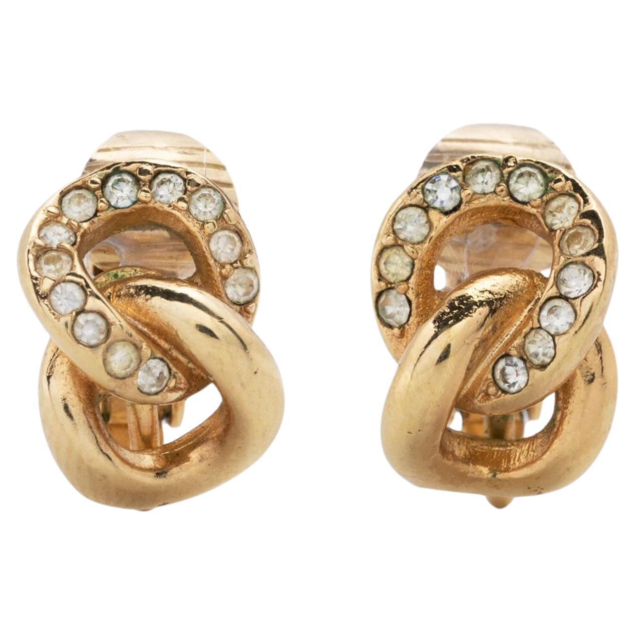 Christian Dior Gold Tone Chain-Link Clip-On Earrings For Sale