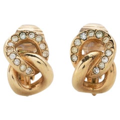 Vintage Christian Dior Gold Tone Chain-Link Clip-On Earrings