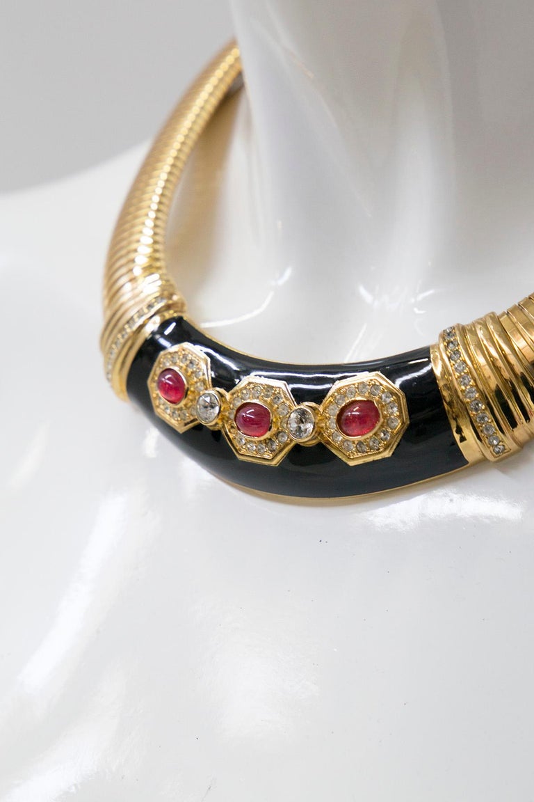 Women's CHRISTIAN DIOR gold-tone choker necklace with red Gripoix For Sale