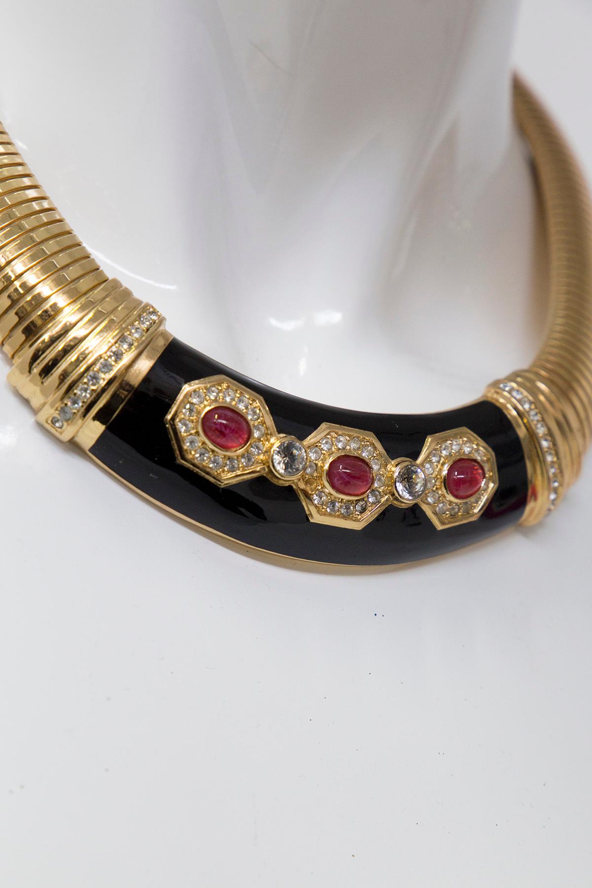 CHRISTIAN DIOR gold-tone choker necklace with red Gripoix 1