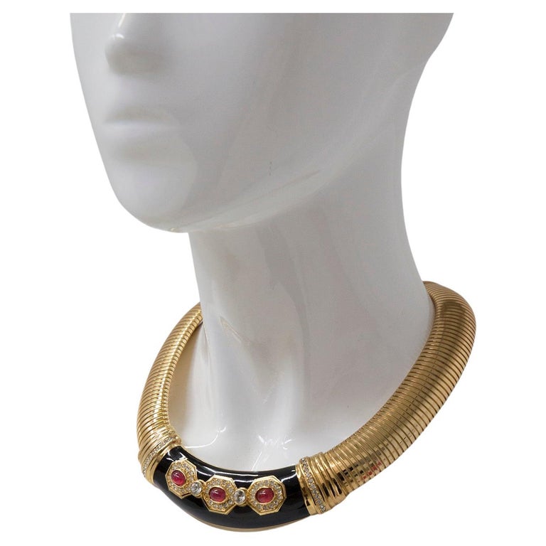 CHRISTIAN DIOR gold-tone choker necklace with red Gripoix For Sale