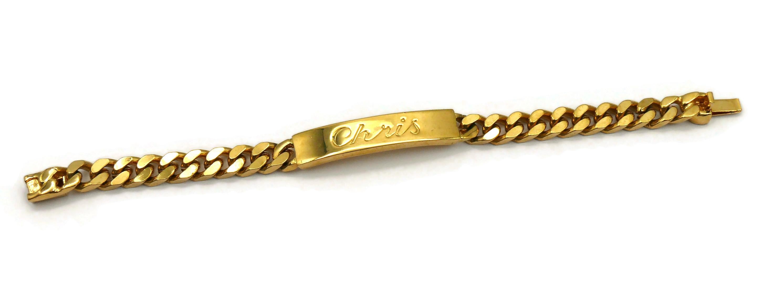 CHRISTIAN DIOR Vintage Goldfarbenes CHRIS-Tag-Armband Damen im Angebot