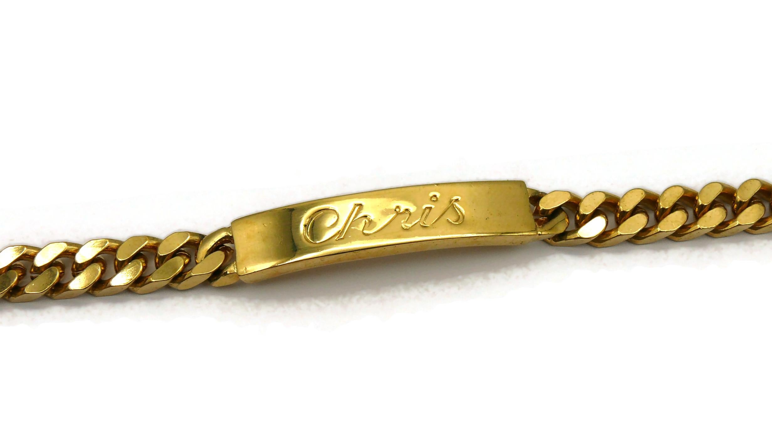 CHRISTIAN DIOR Vintage Gold Tone CHRIS Tag Bracelet In Good Condition For Sale In Nice, FR
