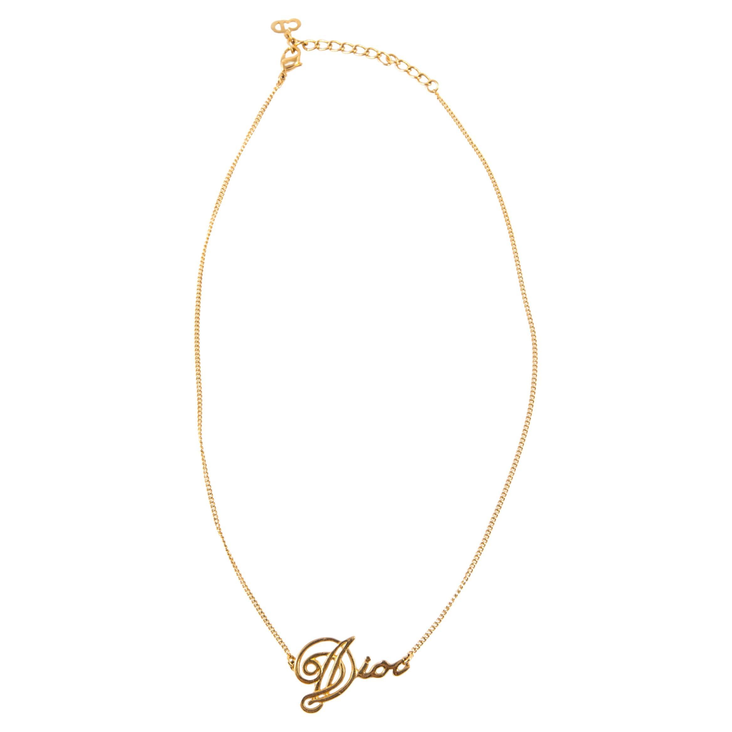 Christian Dior Gold-Tone “Dior” Necklace For Sale