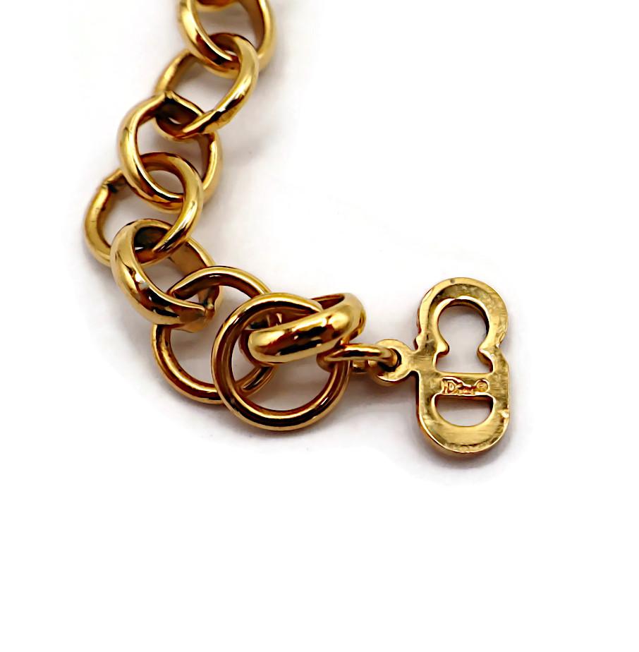 CHRISTIAN DIOR Gold Tone Flat Herringbone Bow CD Logo Necklace 9