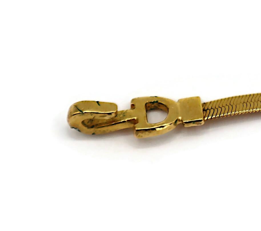 CHRISTIAN DIOR Gold Tone Flat Herringbone Bow CD Logo Necklace 10