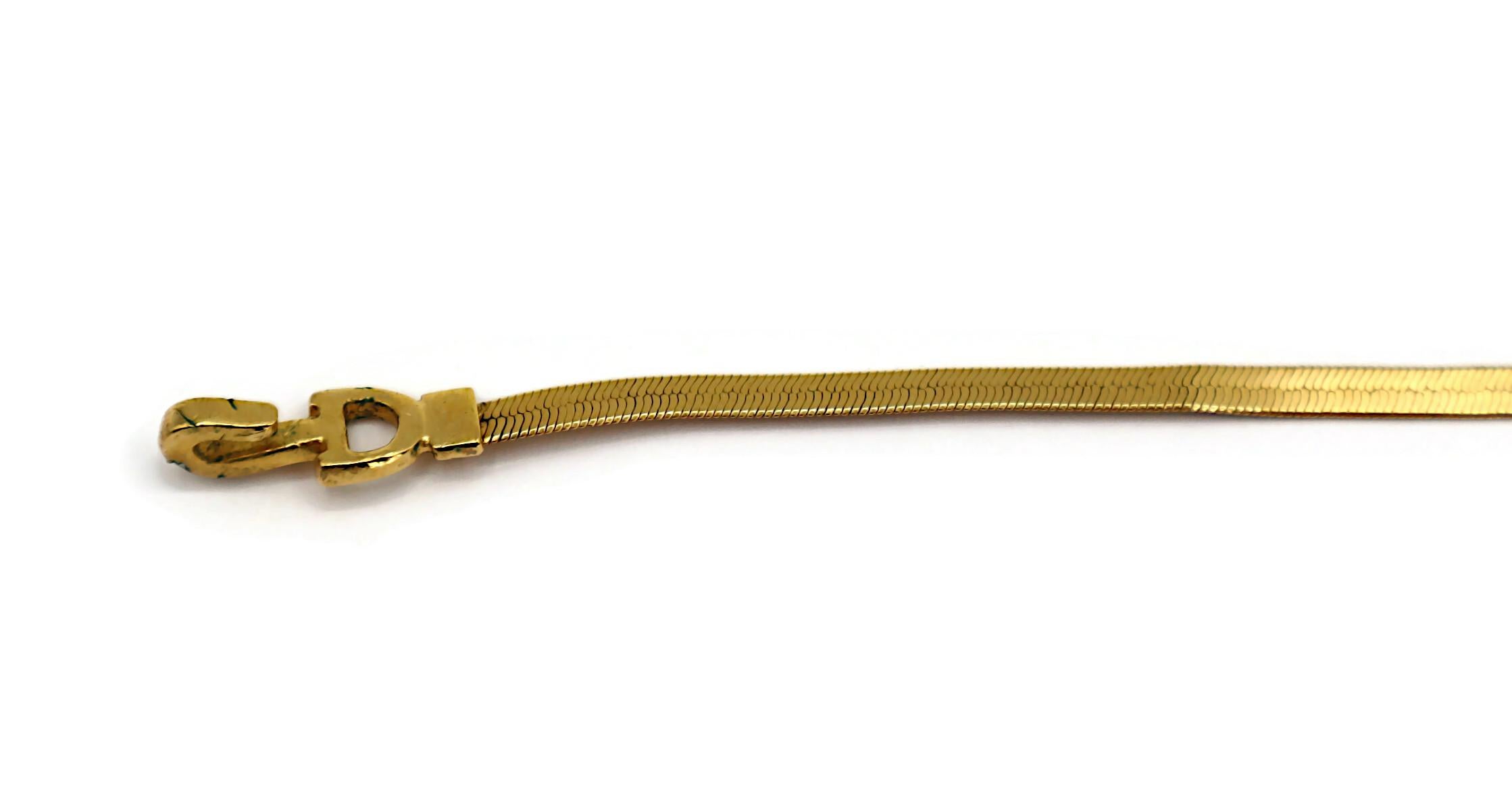 CHRISTIAN DIOR Gold Tone Flat Herringbone Bow CD Logo Necklace 1
