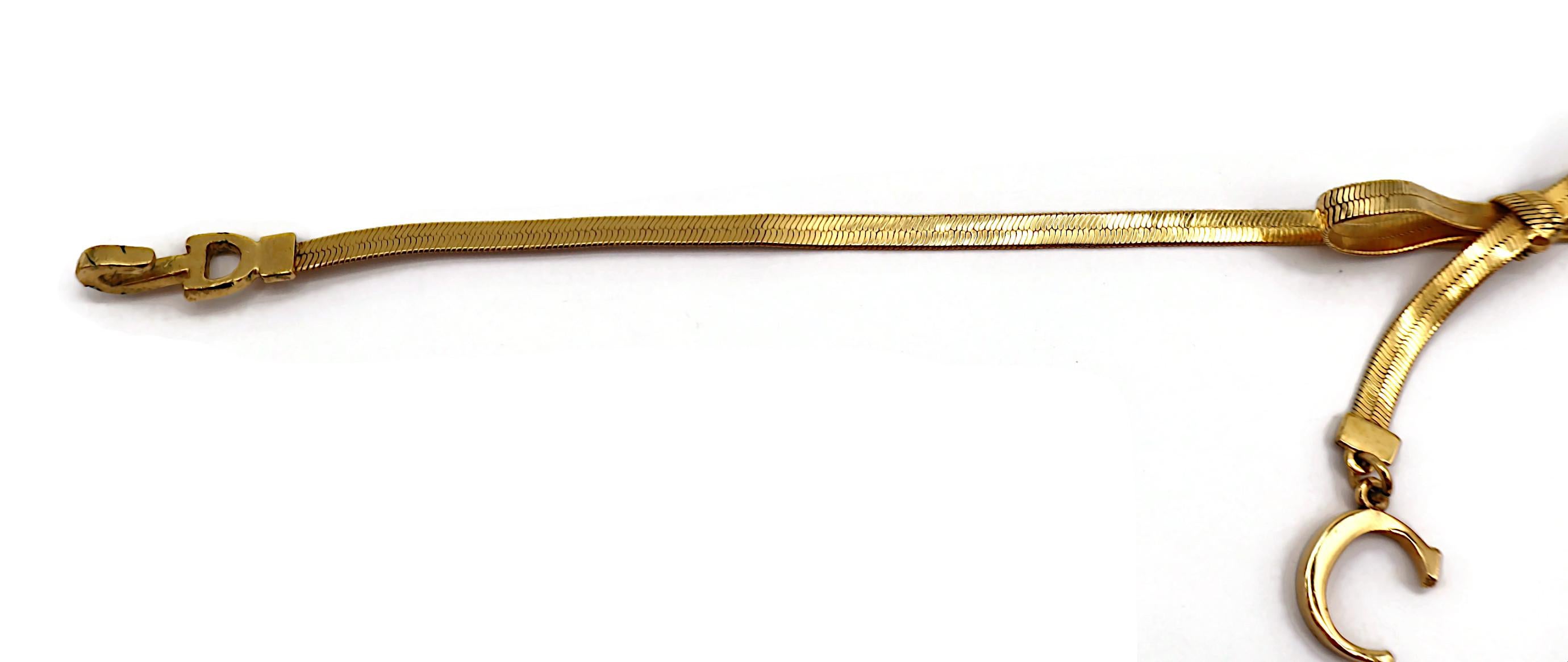 CHRISTIAN DIOR Gold Tone Flat Herringbone Bow CD Logo Necklace 2