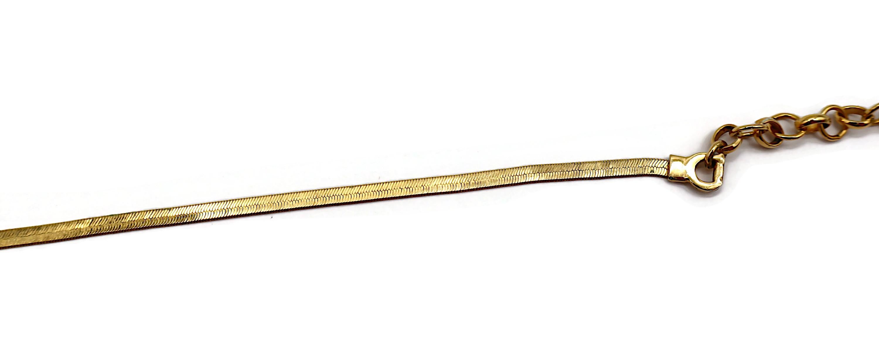 CHRISTIAN DIOR Gold Tone Flat Herringbone Bow CD Logo Necklace 5