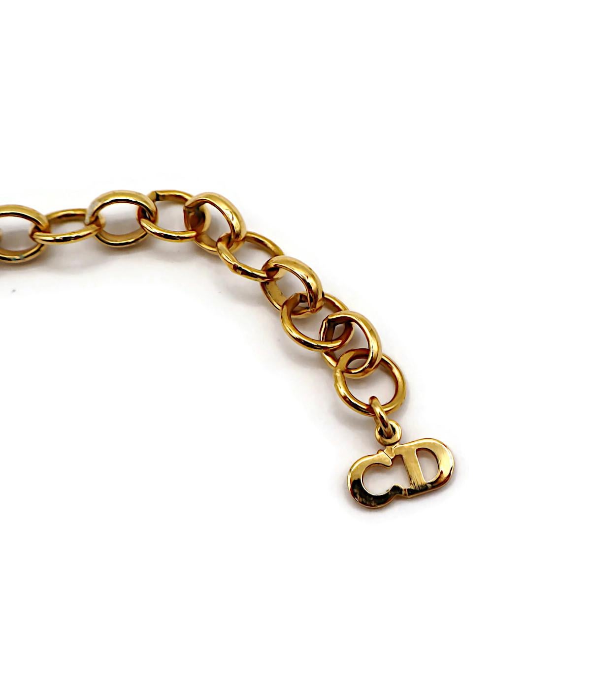 CHRISTIAN DIOR Gold Tone Flat Herringbone Bow CD Logo Necklace 7