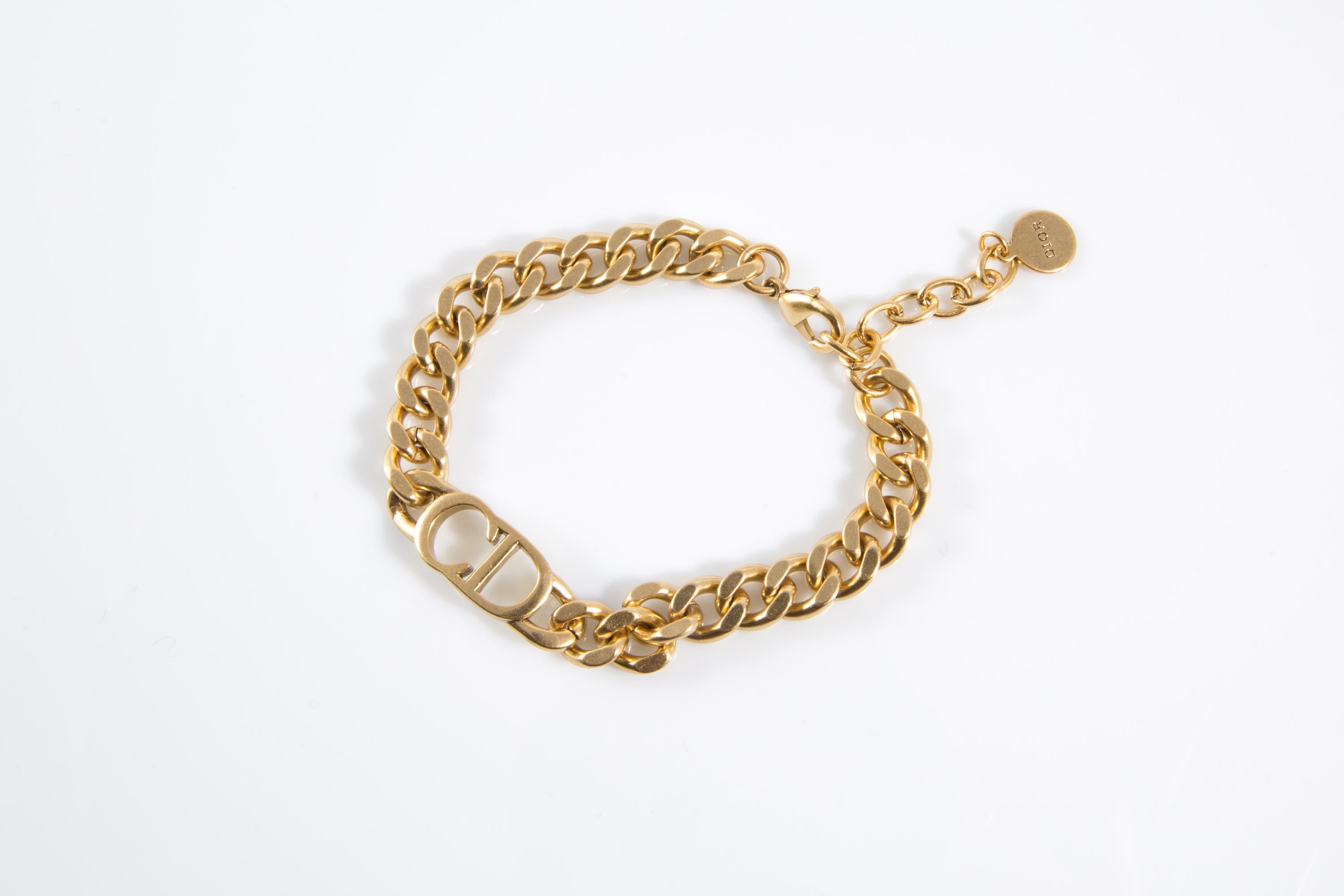 Christian Dior - Bracelet à large chaîne CD en or en vente 3