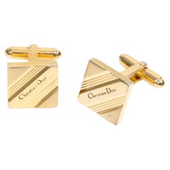 Christian Dior Gold Tone Logo Cufflinks Set