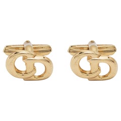 Christian Dior Gold Tone Logo Cufflinks Set