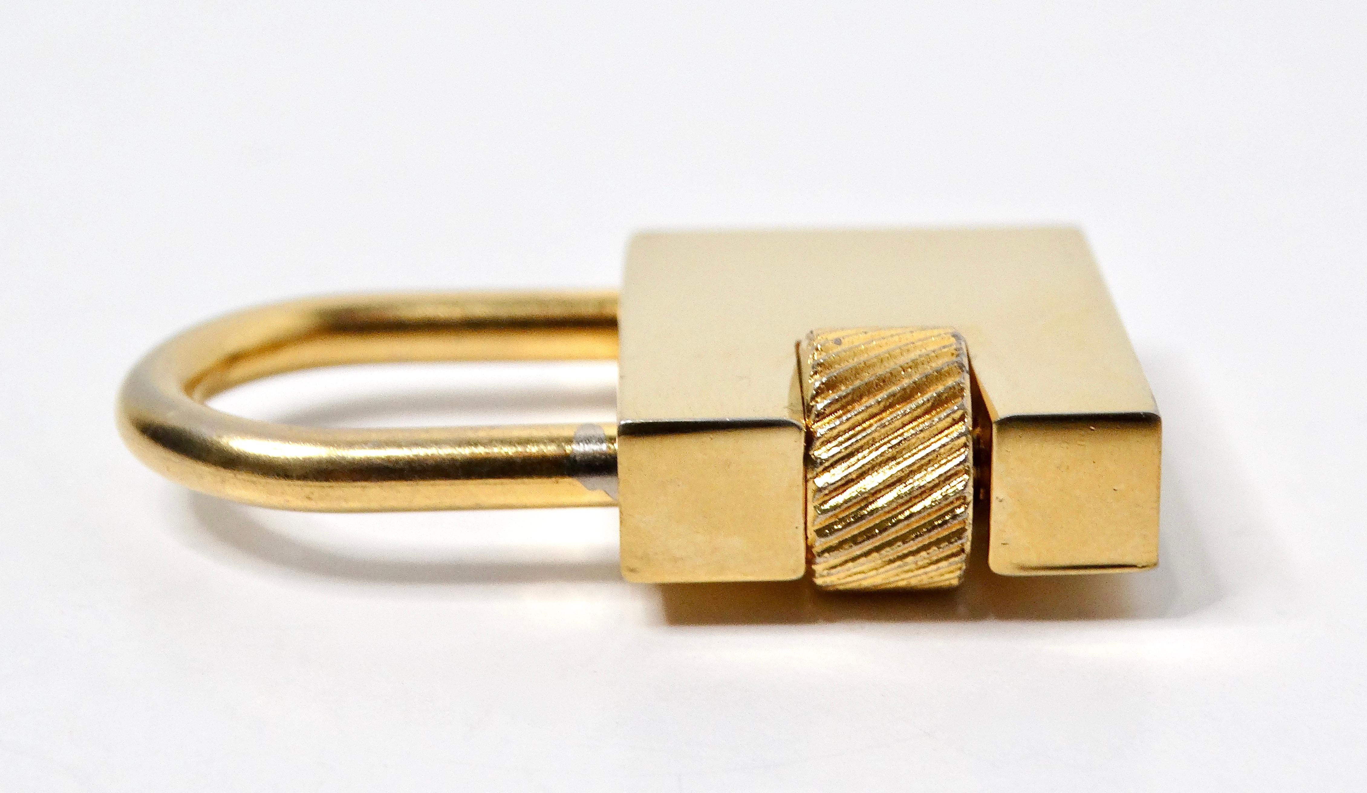 Women's Christian Dior Gold-Tone Logo Engraved Padlock Charm Pendant For Sale