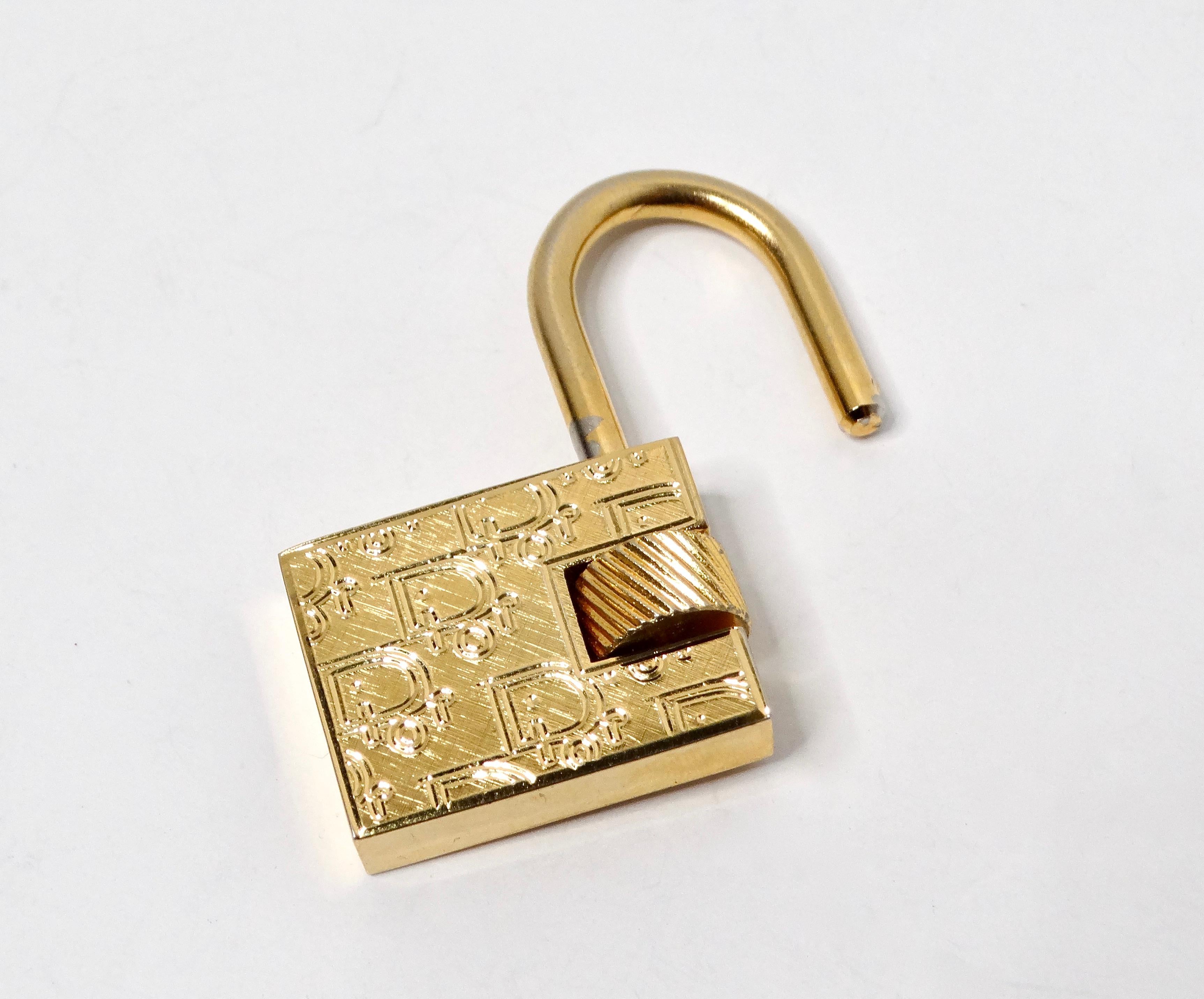 Christian Dior Gold-Tone Logo Engraved Padlock Charm Pendant For Sale 1