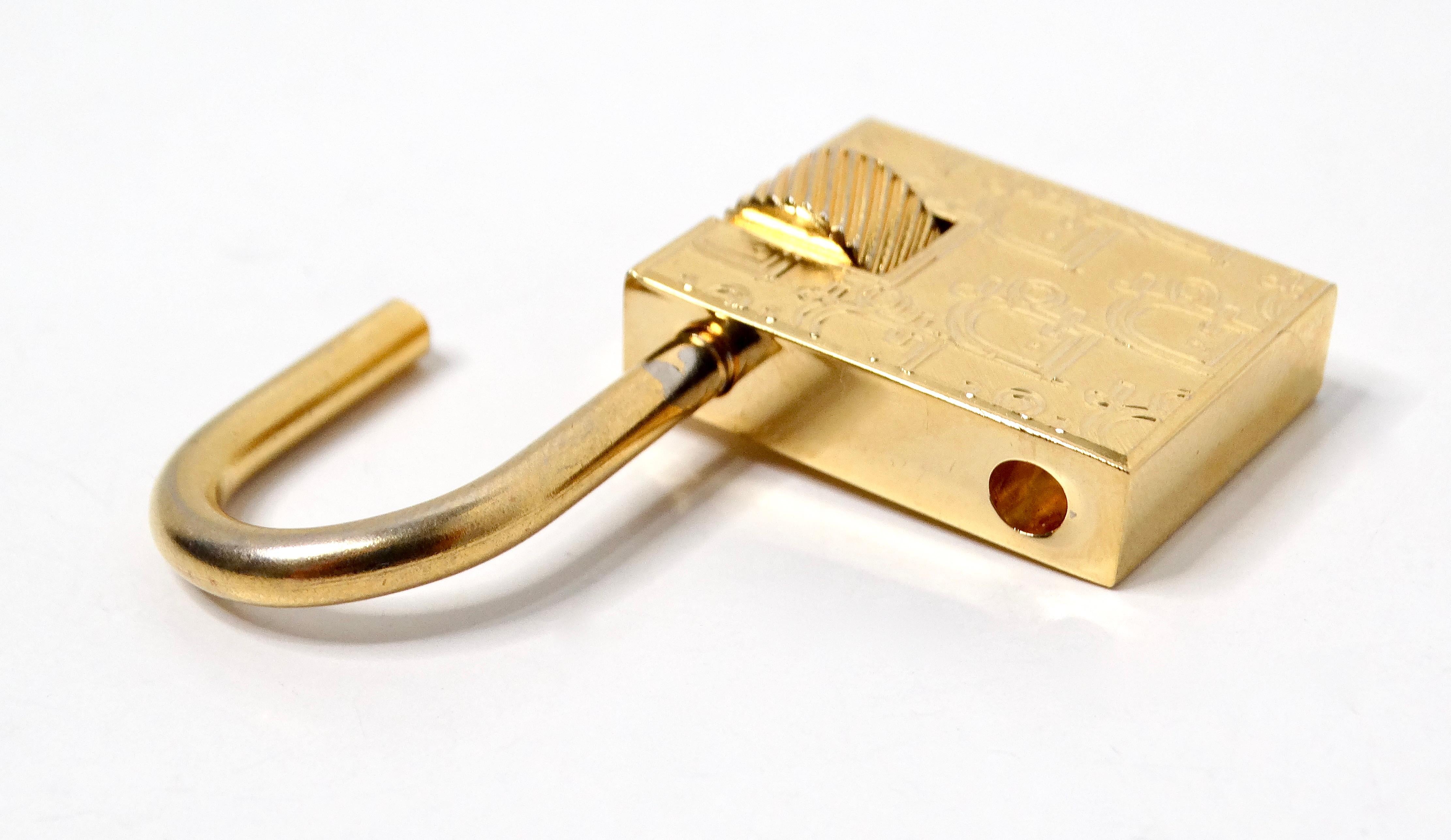 Christian Dior Gold-Tone Logo Engraved Padlock Charm Pendant For Sale 2