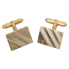 Christian Dior Gold Tone Logo Rectangular Cufflinks Set