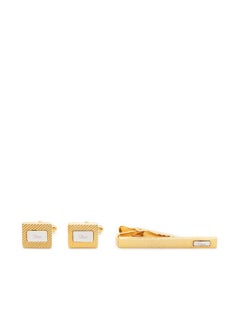 Christian Dior Gold Tone Logo Stamp Tie Clip And Cufflinks Set