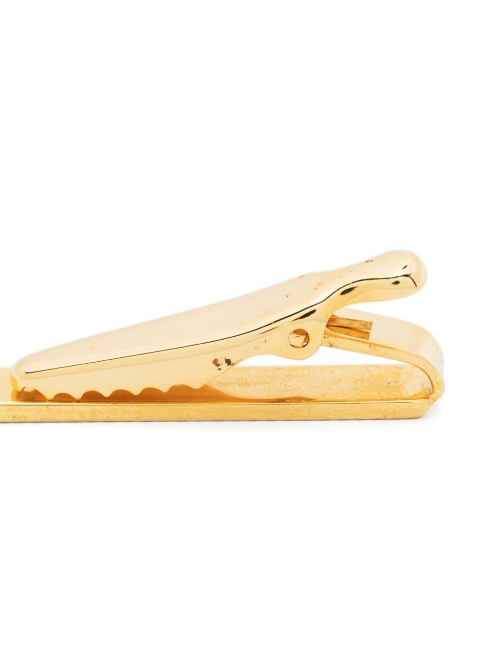 Christian Dior Gold Tone Logo Stempel Krawattenklammer und Manschettenknöpfe Set im Zustand „Gut“ im Angebot in Paris, FR