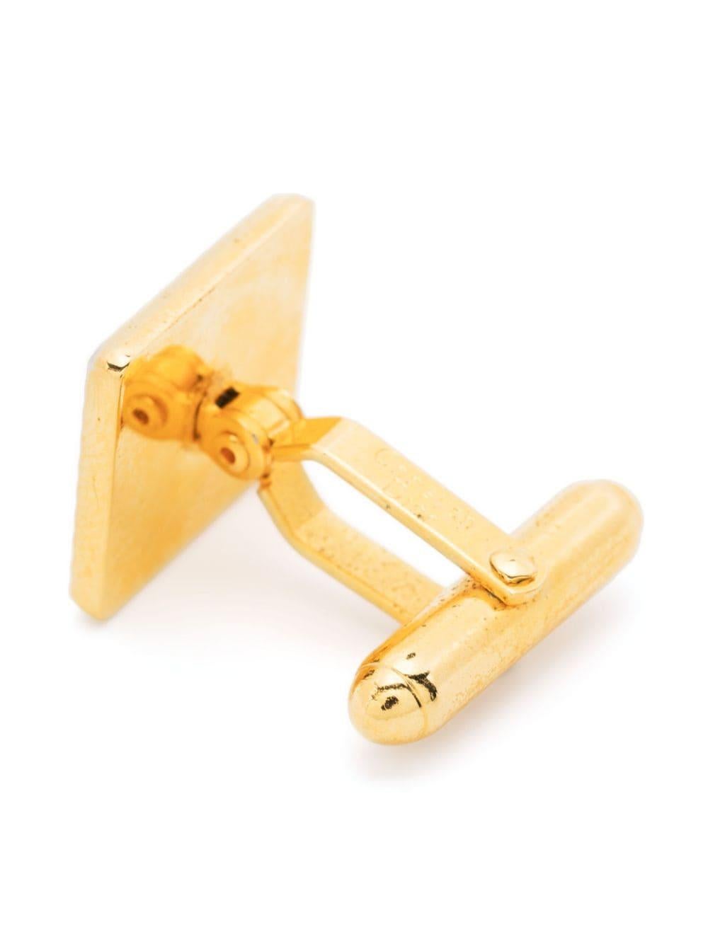 Christian Dior Gold Tone Logo Stempel Krawattenklammer und Manschettenknöpfe Set im Zustand „Gut“ im Angebot in Paris, FR