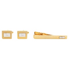 Christian Dior Gold Tone Logo Stamp Tie Clip And Cufflinks Set