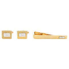 Christian Dior Gold Tone Logo Stamp Tie Clip And Cufflinks Set