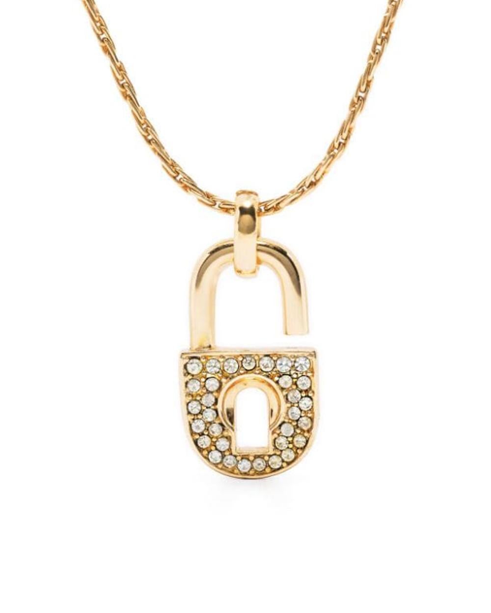 Christian Dior Goldfarbene Padlock-Halskette mit Anhänger Damen im Angebot