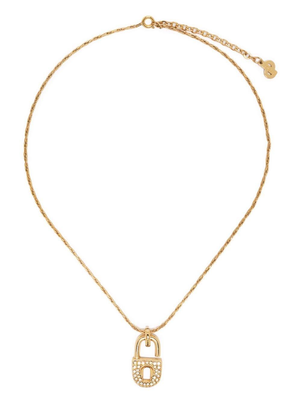 Christian Dior Gold-Tone Padlock Pendant Necklace For Sale 1