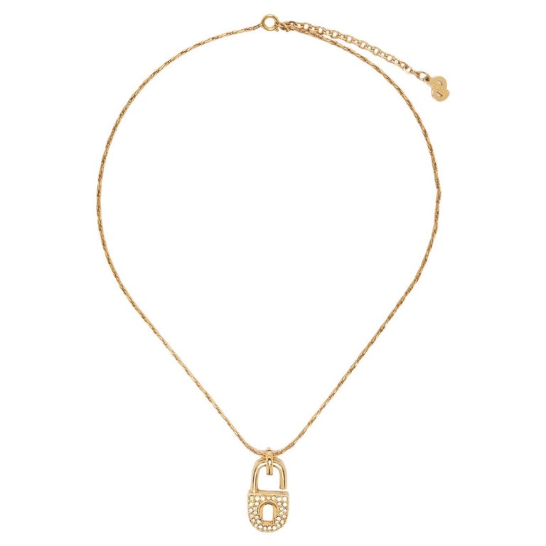 Christian Dior Gold-Tone Padlock Pendant Necklace For Sale at