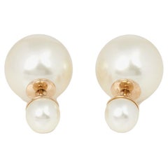 Christian Dior Gold Tone White Faux Pearls Tribales Earrings