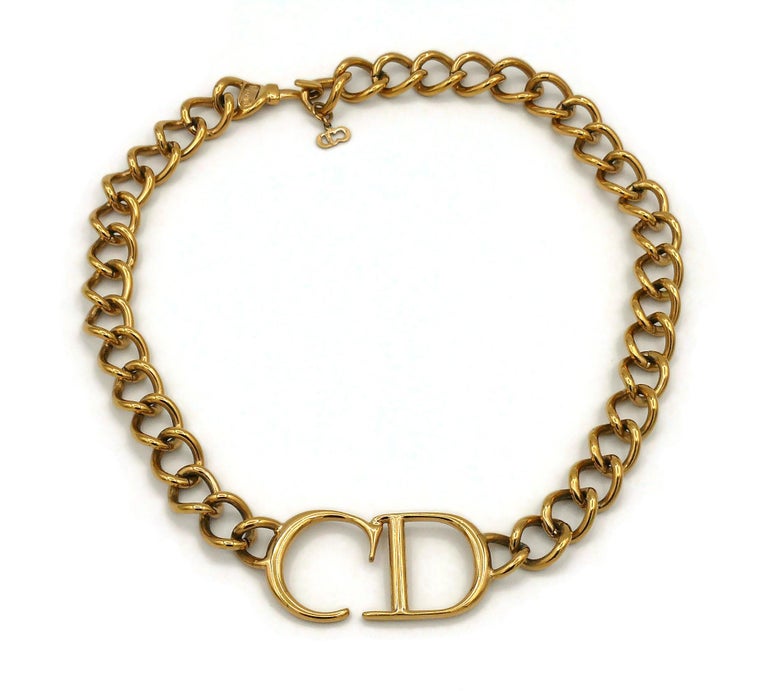 Christian Dior Goldfarbene CD-Kette mit Halskette im Angebot bei 1stDibs