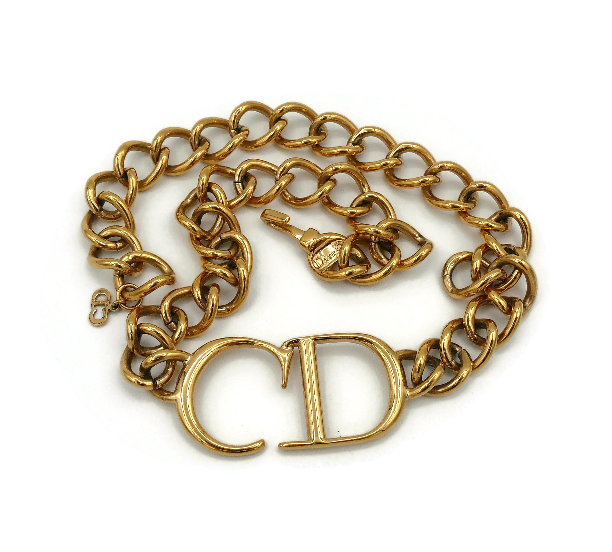 Women's Christian Dior Gold Toned CD Chain Necklace For Sale