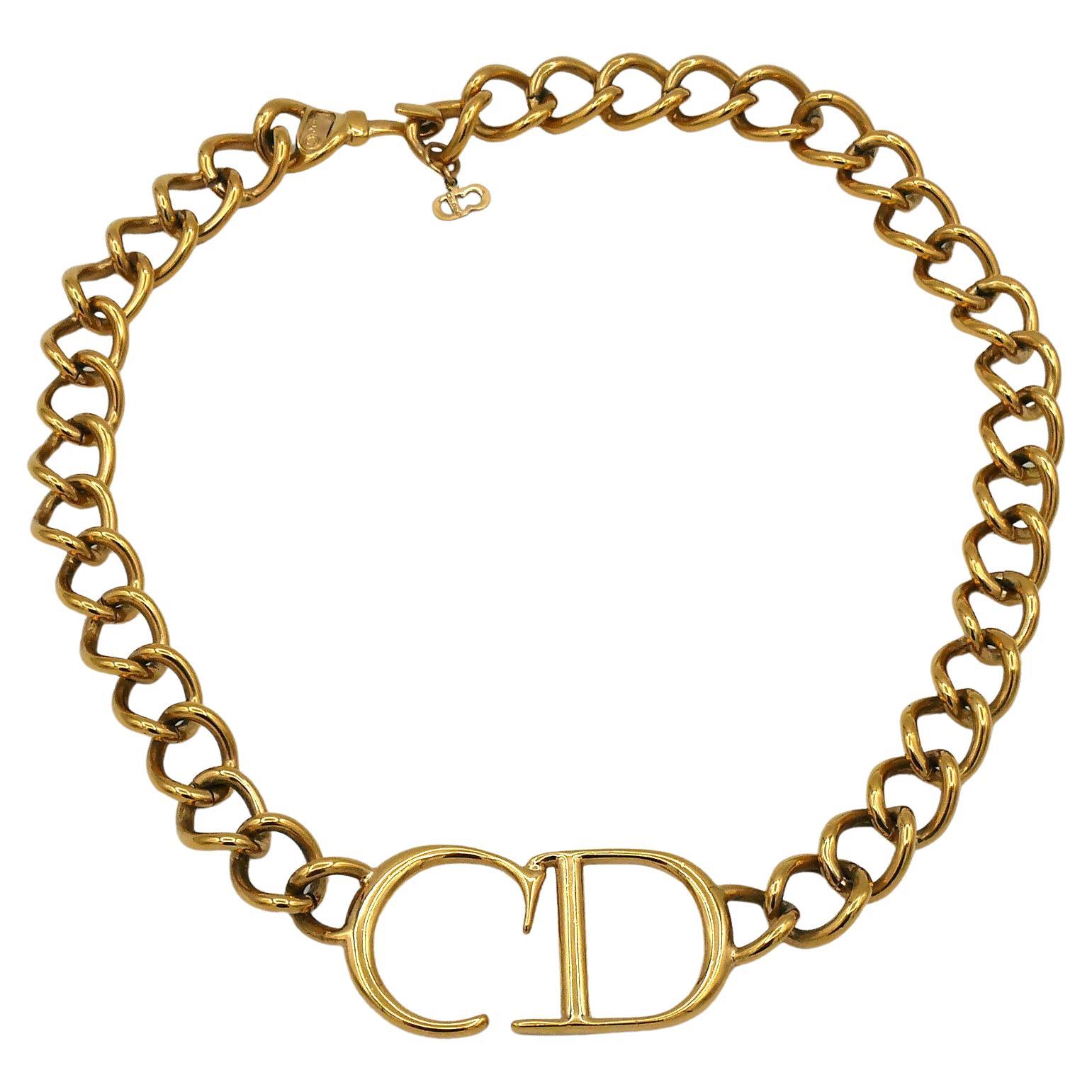Christian Dior Gold Toned CD Chain Necklace For Sale