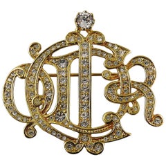 Christian Dior Gold Toned Insigna Diamante Brooch