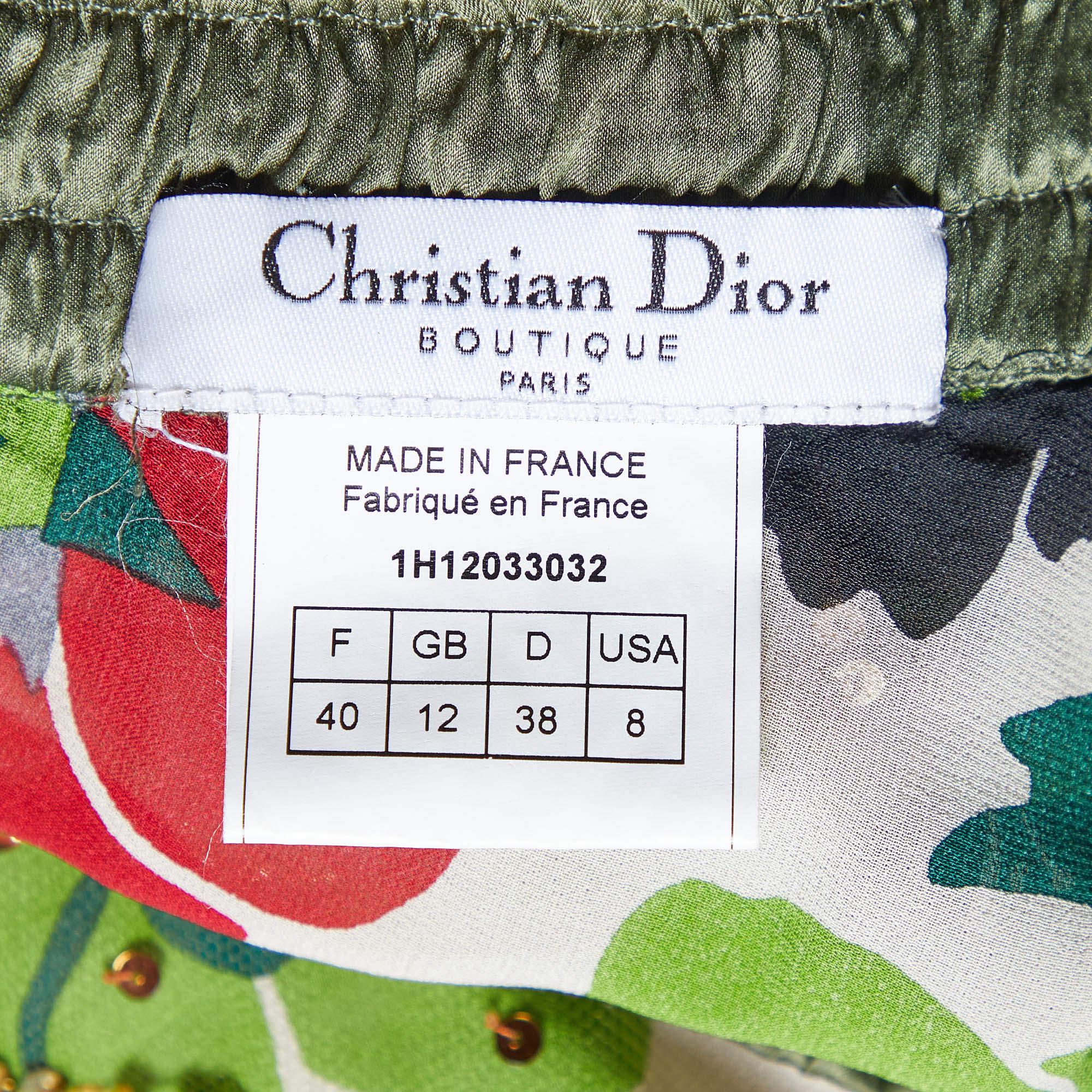 Christian Dior Gold Tulle & Multicolor Floral Printed Silk Lined Maxi Skirt M In Good Condition In Dubai, Al Qouz 2