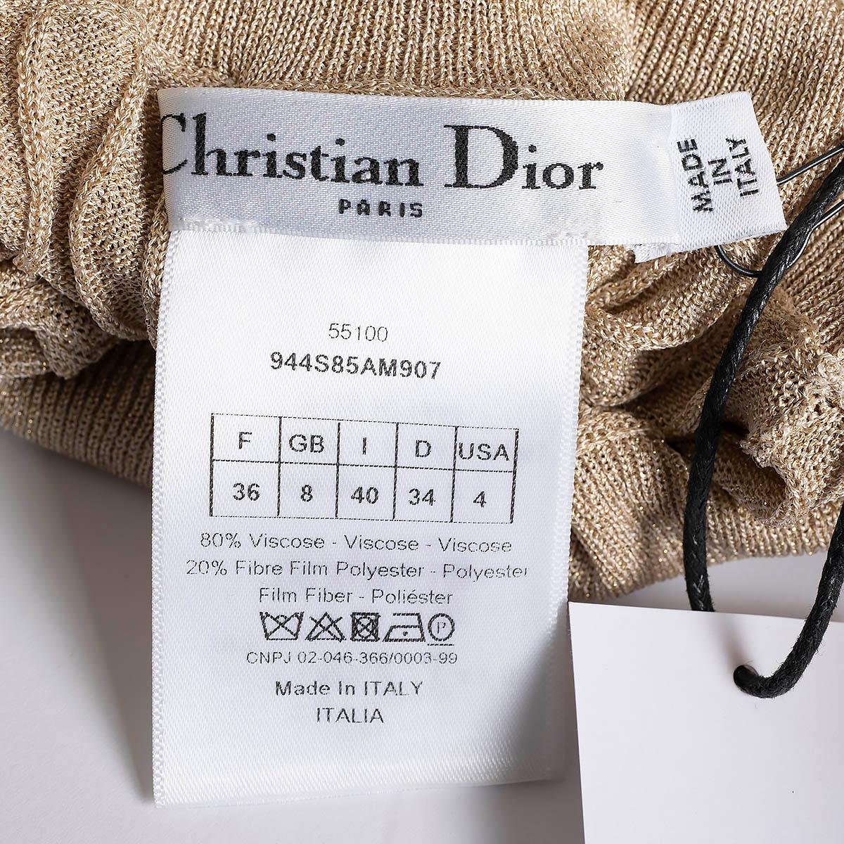 CHRISTIAN DIOR gold viscose 2019 LUREX RIB-KNIT TURTLENECK Sweater 36 XS For Sale 3