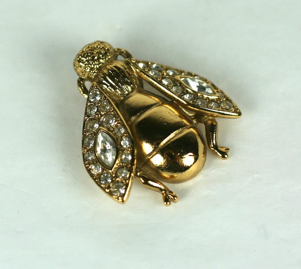 Christian Dior Golden Bee Brooch with pave accents, which is a signature of the house, made circa 1990's.  1.25