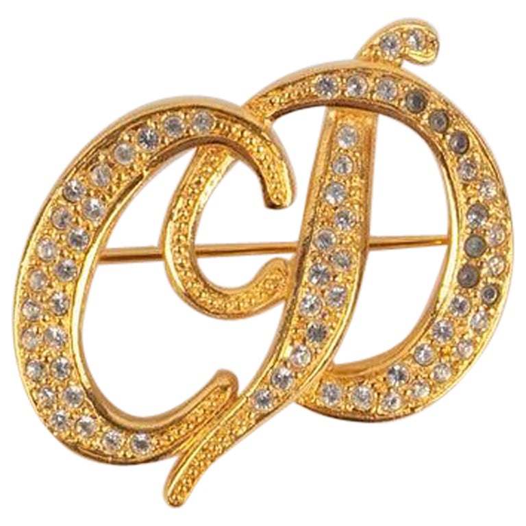 Christian Dior Goldene Brosche mit Strasssteinen