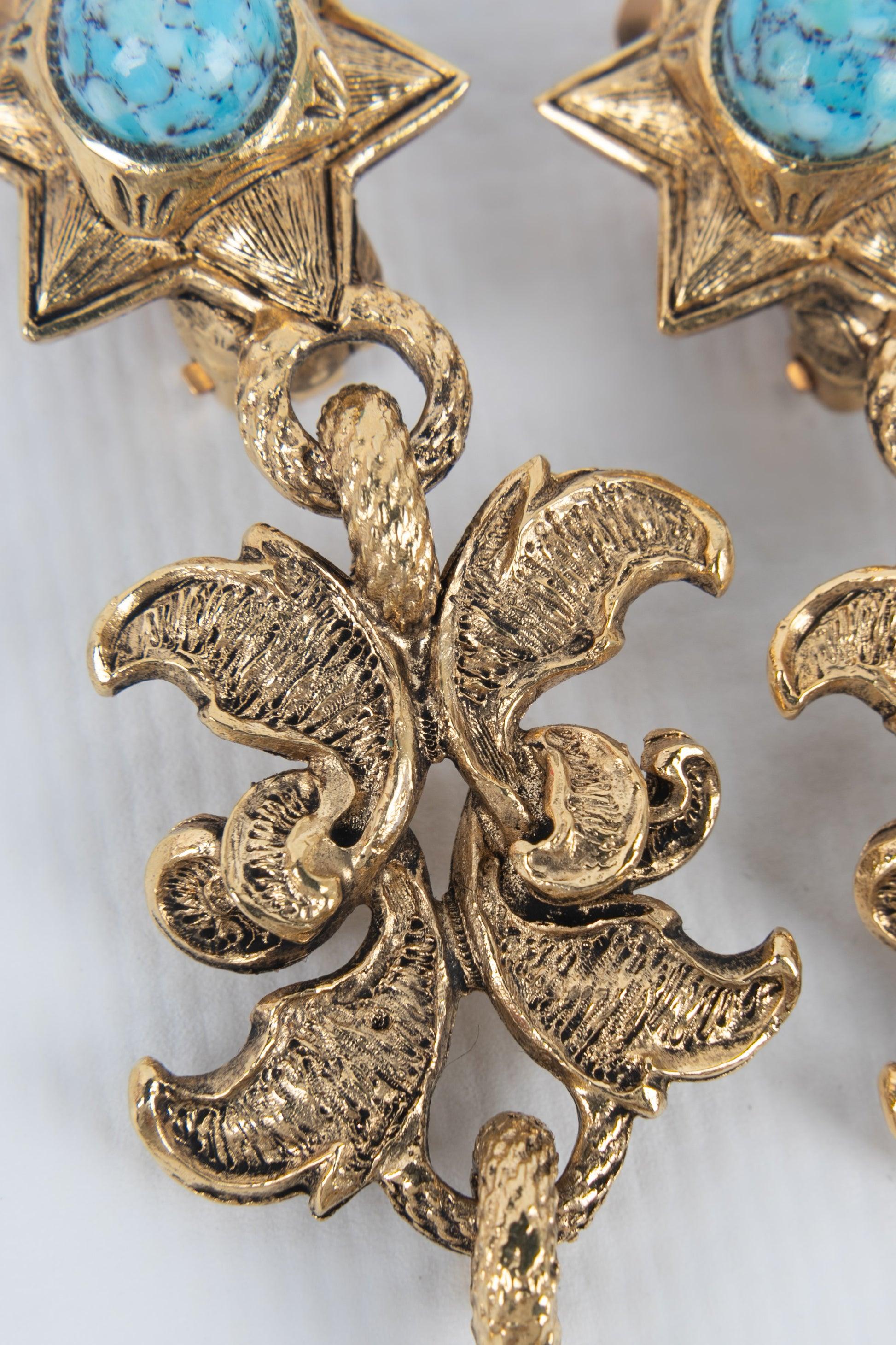 Christian Dior Golden Earrings In Excellent Condition For Sale In SAINT-OUEN-SUR-SEINE, FR