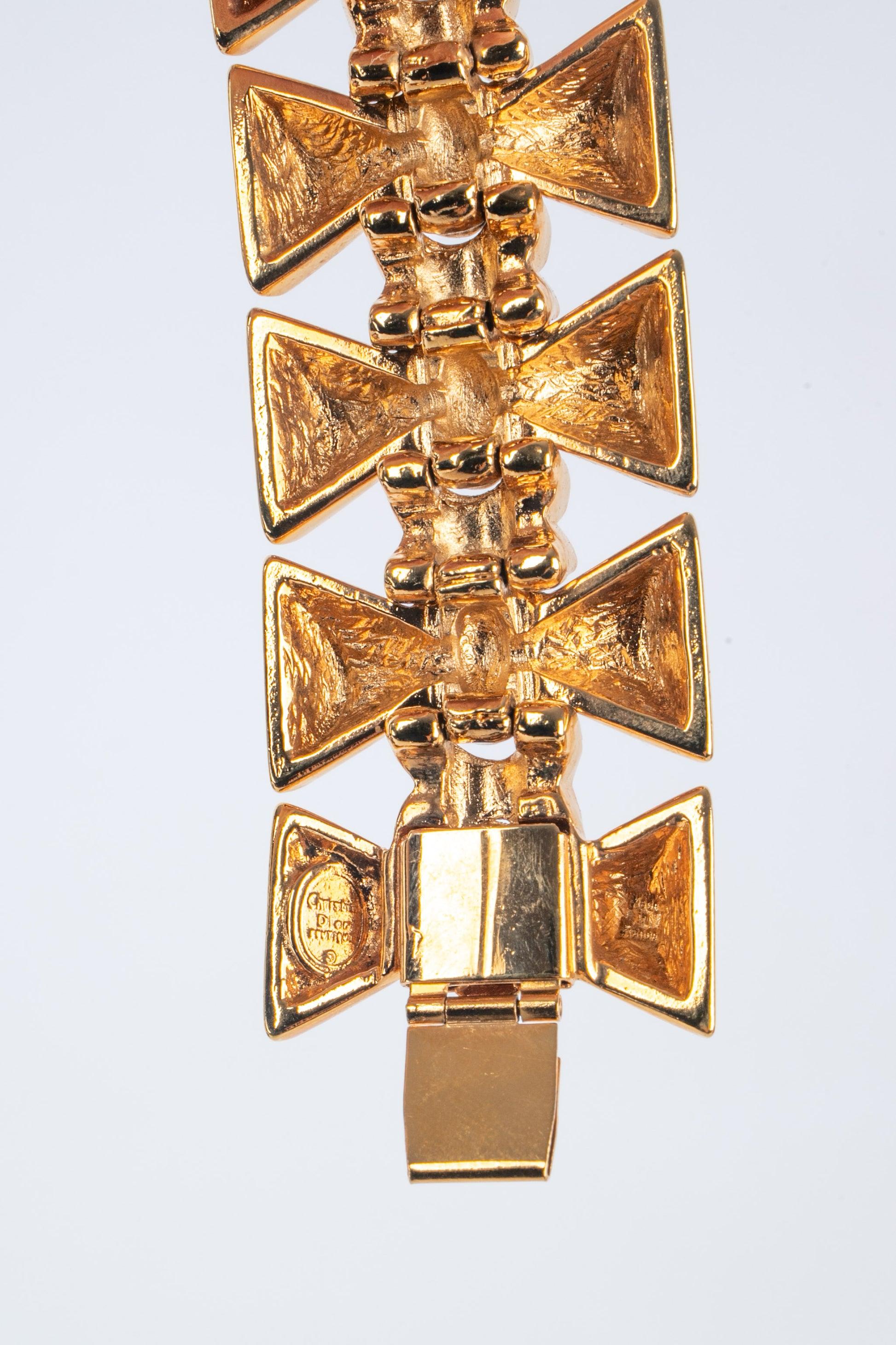 Christian Dior Golden Metal Articulated Bracelet with Blue Rhinestones For Sale 1