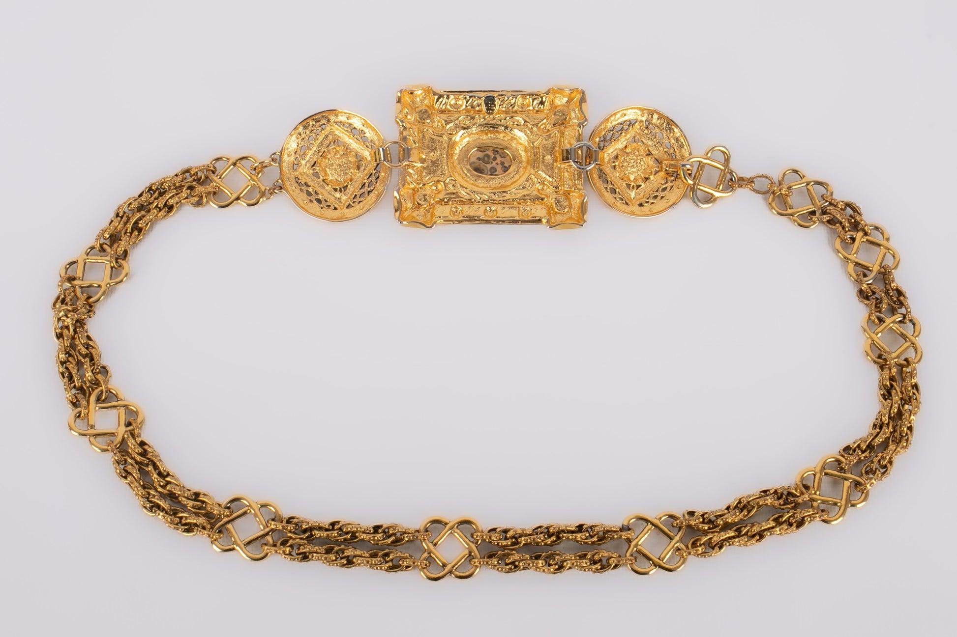 Women's or Men's Christian Dior Golden Metal Belt with Glass Cabochons, 1990 For Sale